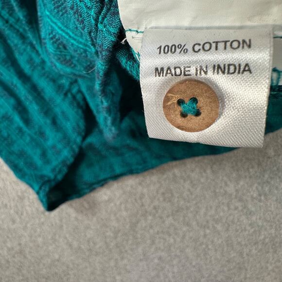 INDUS ROUTE Kurta Tunic Shirt Men's XXL Teal Blue Roll Sleeve - Picture 8 of 9